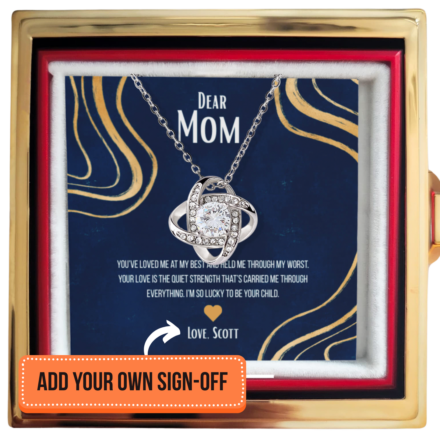 Love Knot Necklace in rotating box with a rose - RRM05
