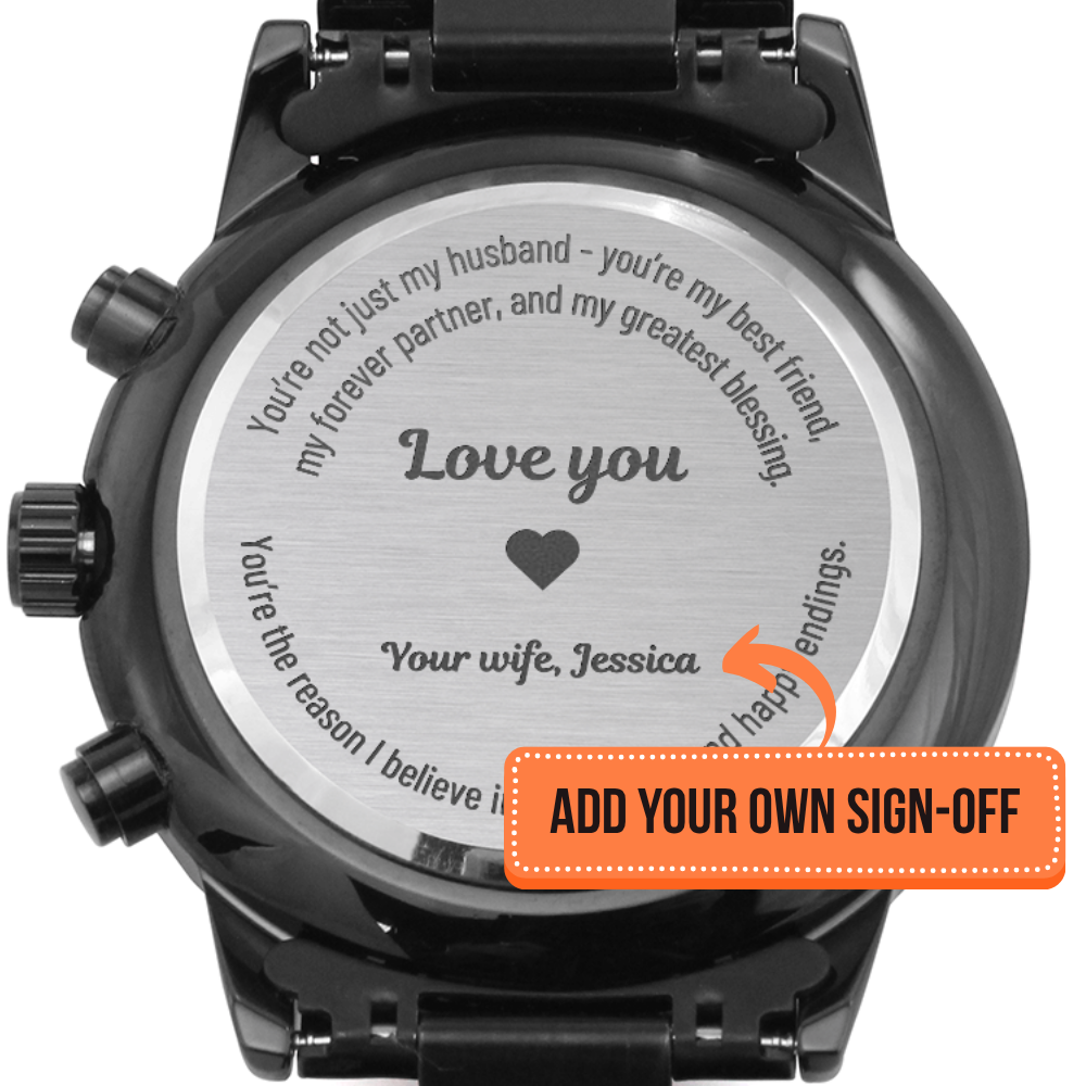 Engraved Black Chronograph Watch – Personalized Gift for Husband - EWH01