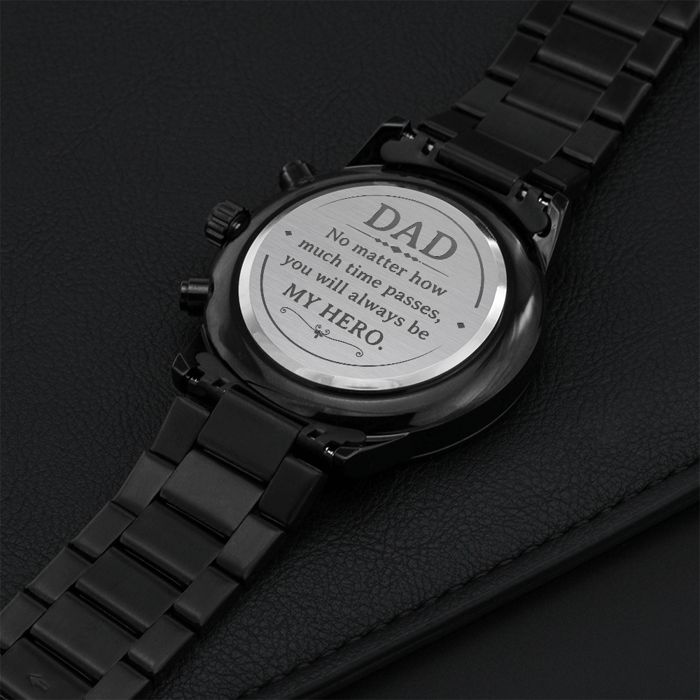 Engraved Black Chronograph Watch - A personalized gift for dad, WED08