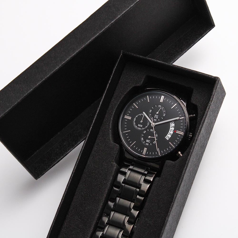 Engraved Black Chronograph Watch – Personalized Gift for Husband - EWH01