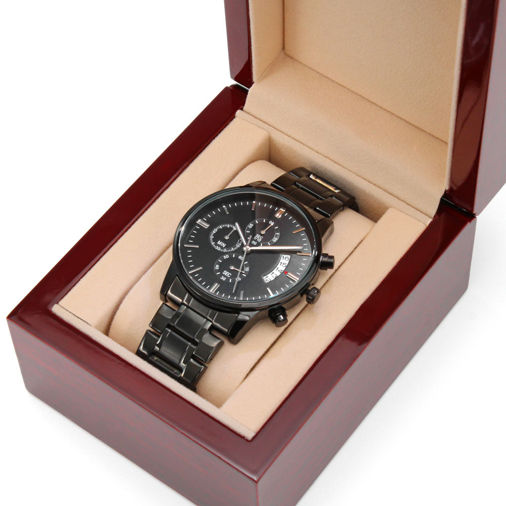 Engraved Black Chronograph Watch – Personalized Gift for Husband - EWH01