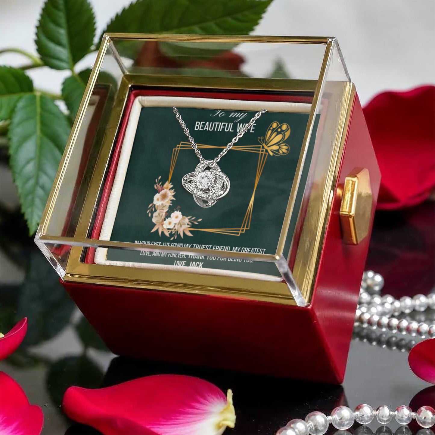 Love Knot Necklace with message card for wife in a gift box - RRW02