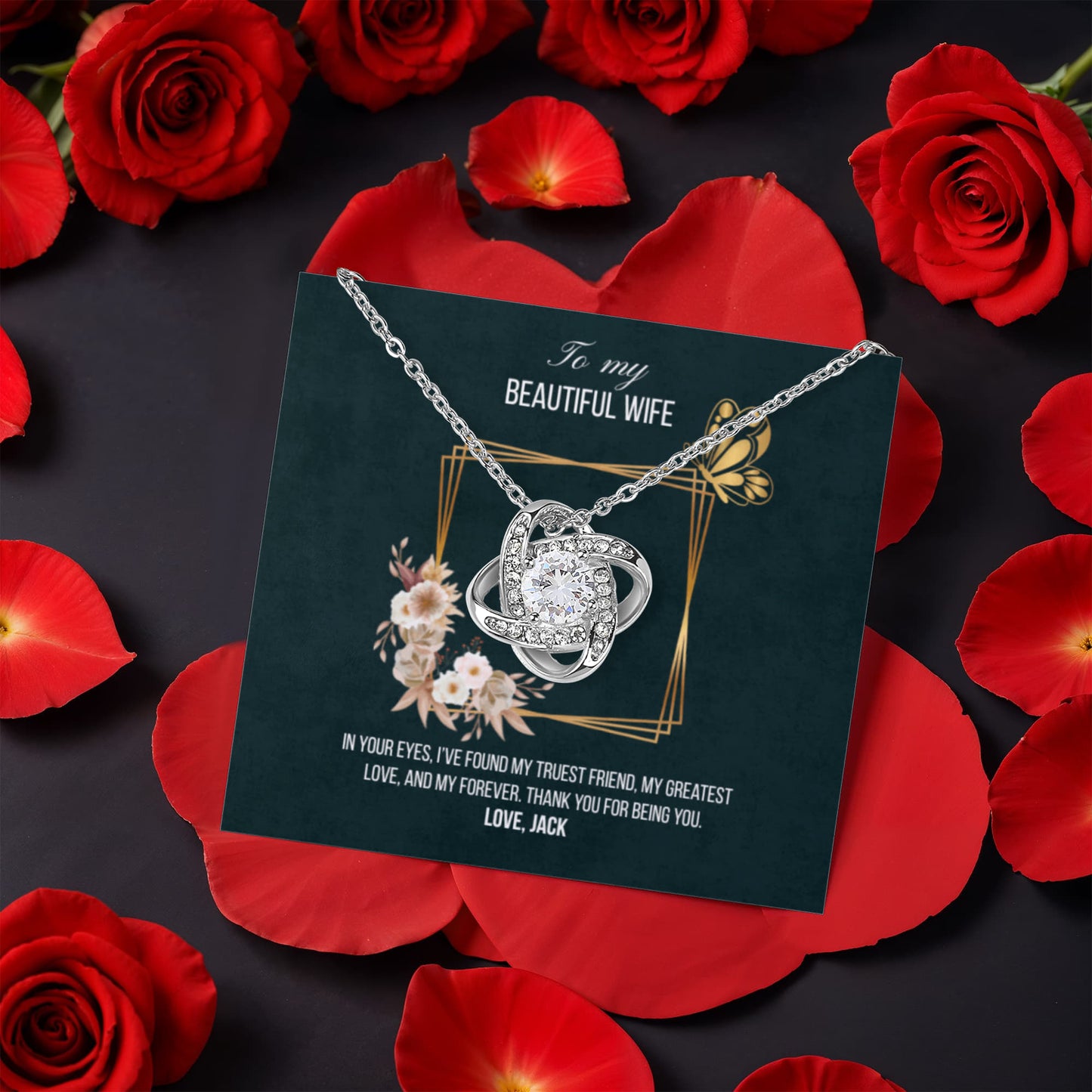 Love Knot Necklace with message card for wife in a gift box - RRW02