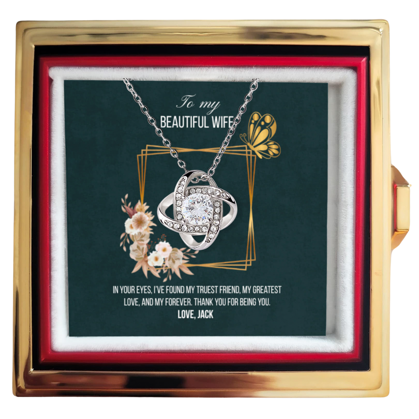 Love Knot Necklace with message card for wife in a gift box - RRW02