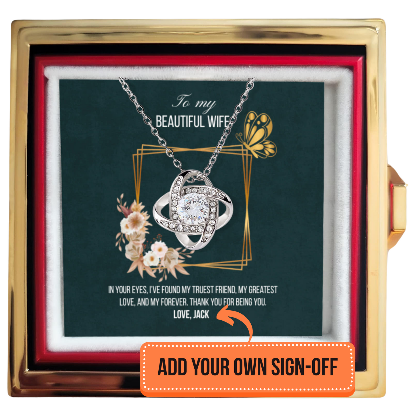Love Knot Necklace with message card for wife in a gift box - RRW02