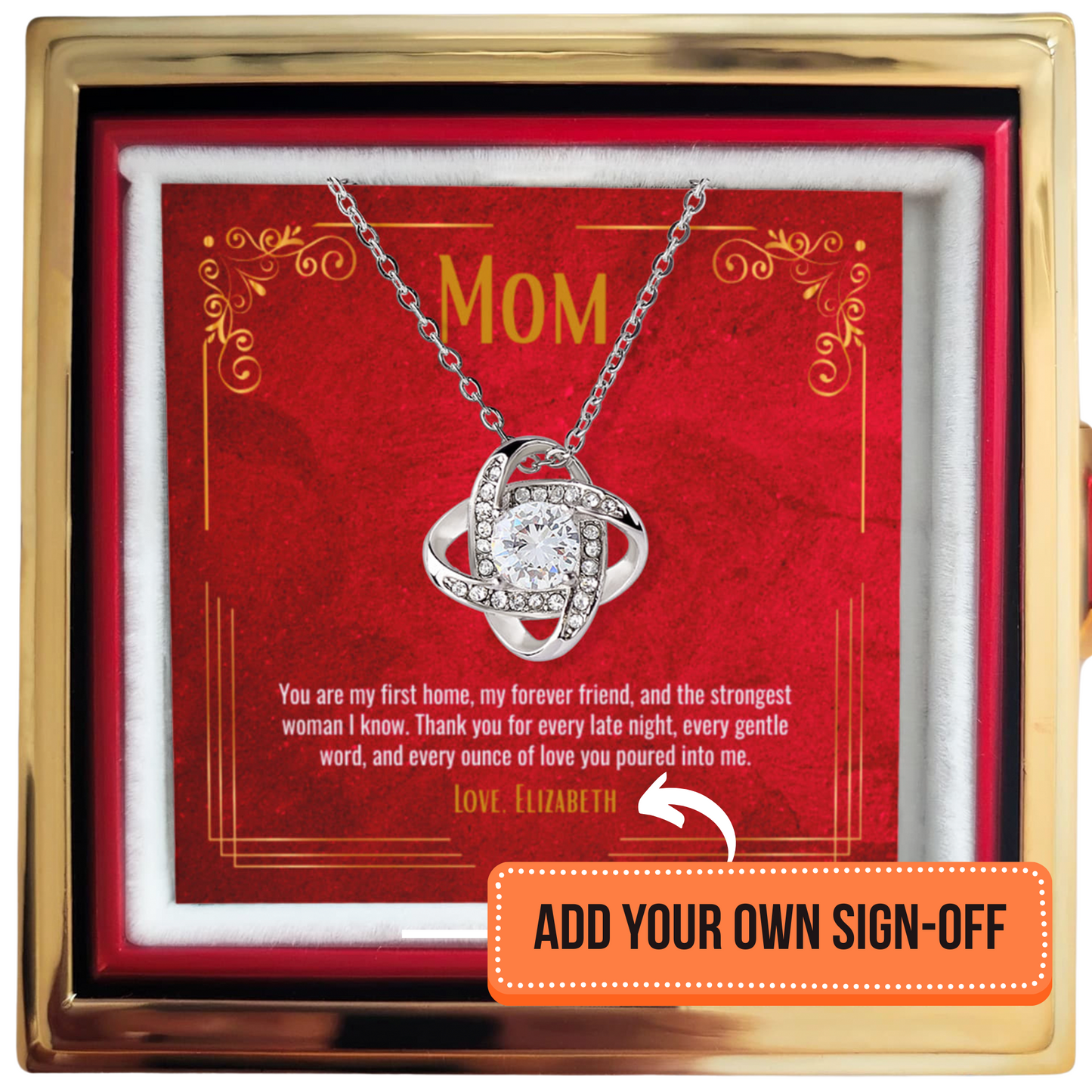 Love Knot Necklace with white gold finish - Gift for mom, RRM01