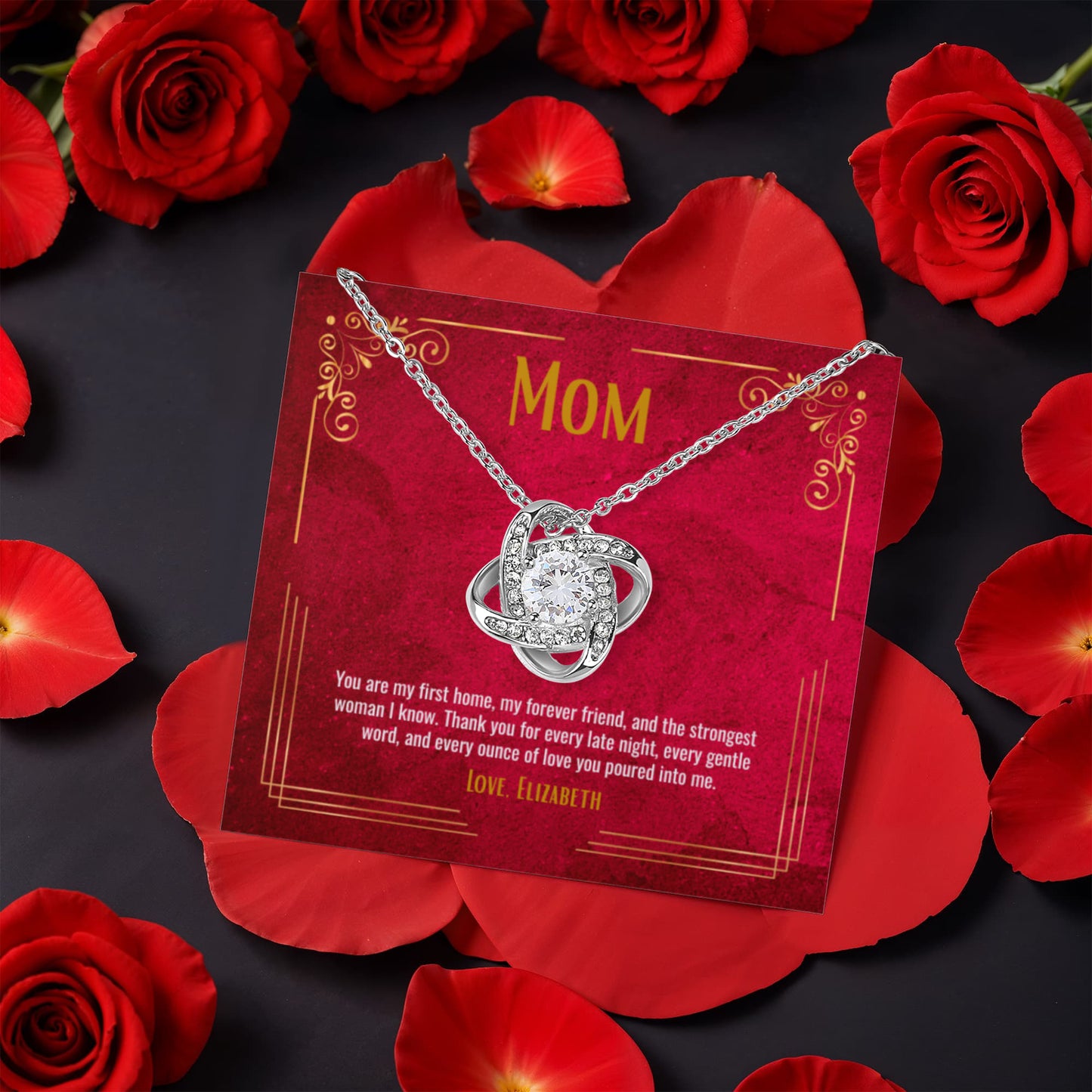 Love Knot Necklace with white gold finish - Gift for mom, RRM01