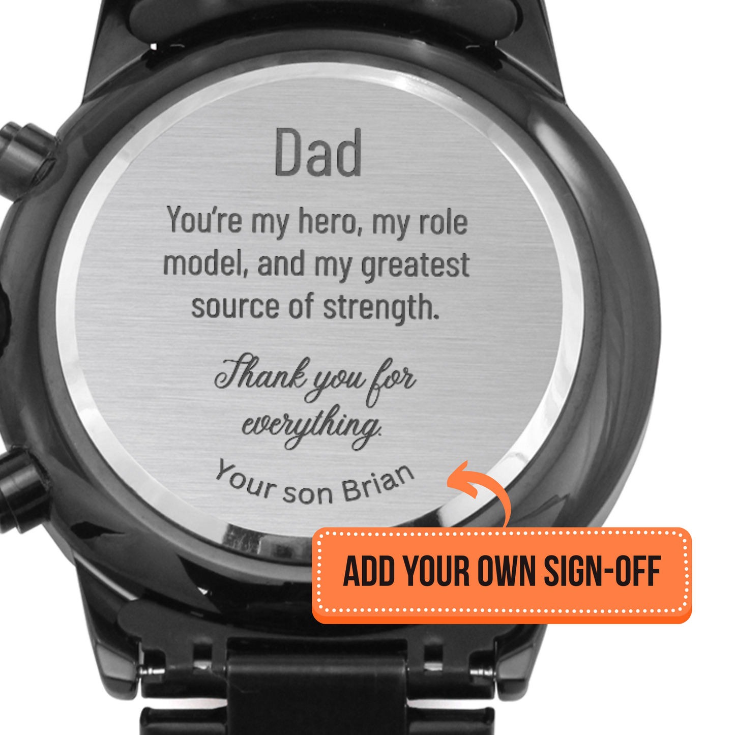 Gift for Dad - Engraved Black Chronograph Watch, WED01