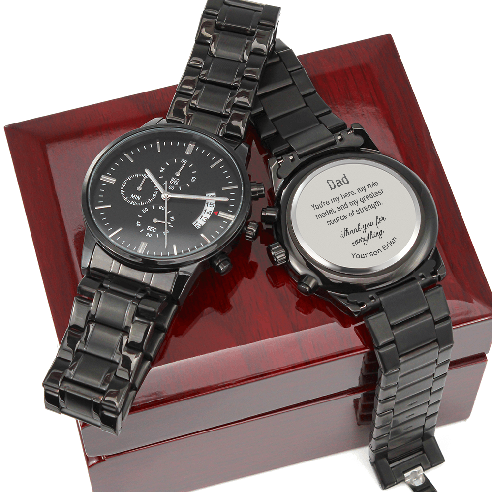 Gift for Dad - Engraved Black Chronograph Watch, WED01