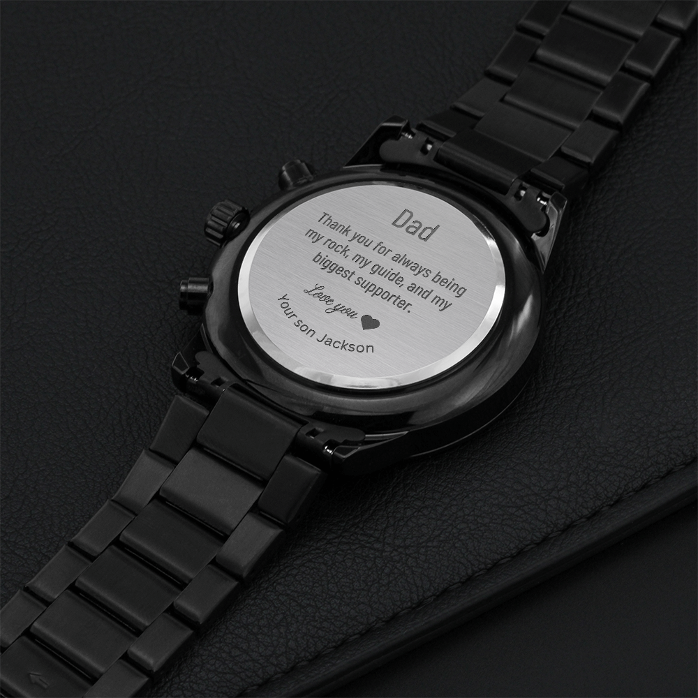 Engraved Black Chronograph Watch - Gift for Dad, WED02