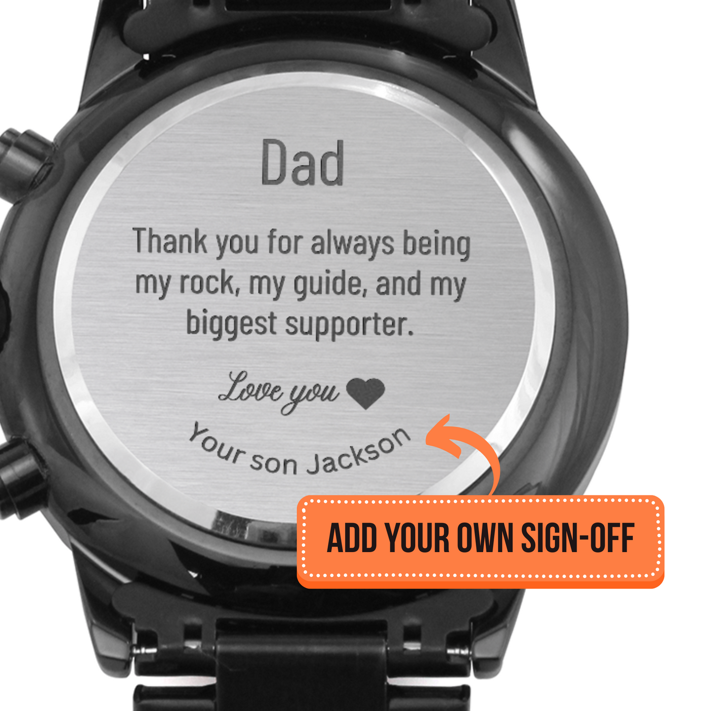 Engraved Black Chronograph Watch - Gift for Dad, WED02