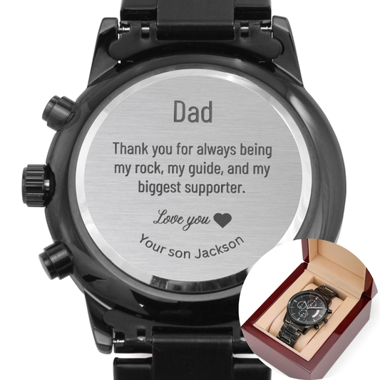 Engraved Black Chronograph Watch - Gift for Dad, WED02