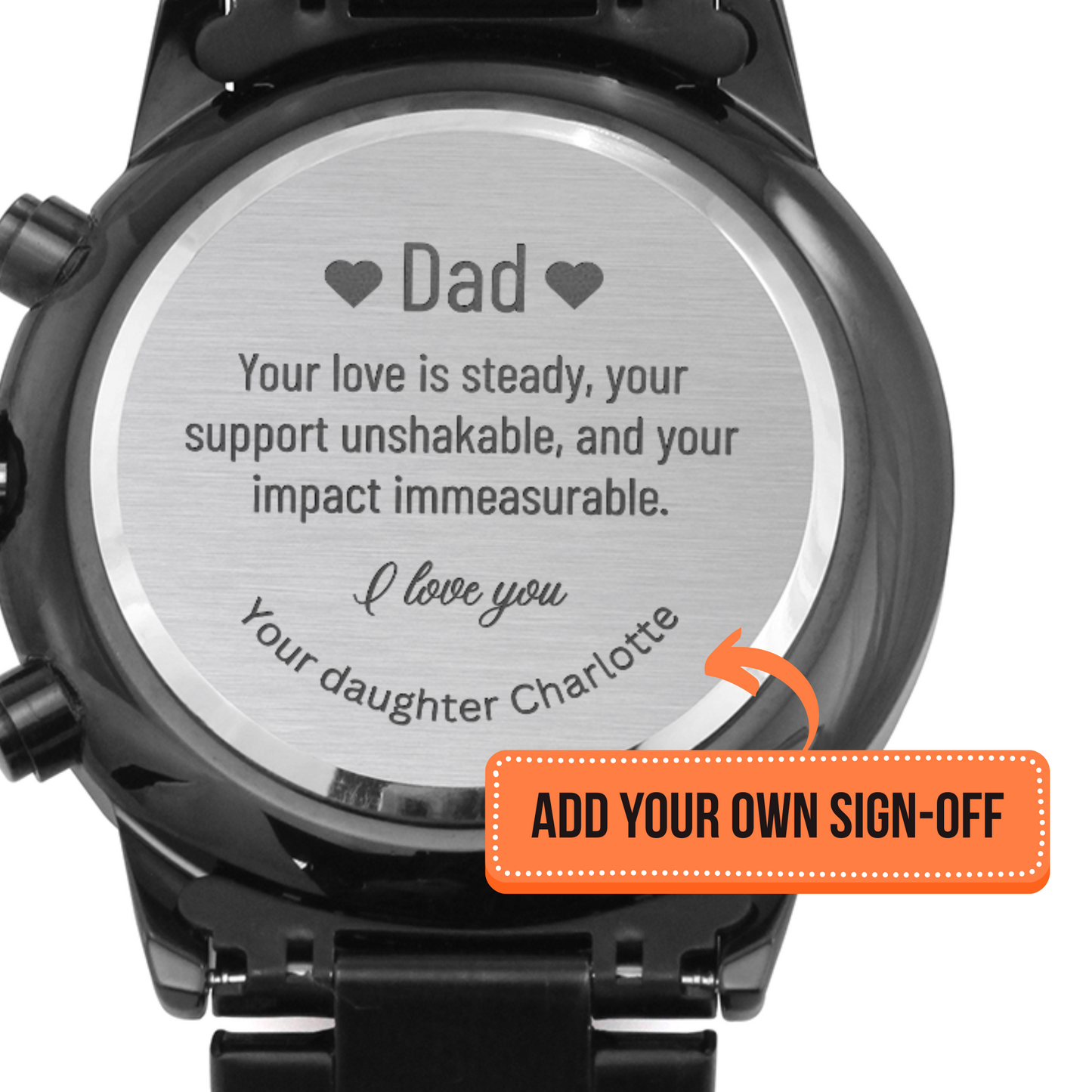 Engraved Black Chronograph Watch with personalization - Gift for Dad, WED03