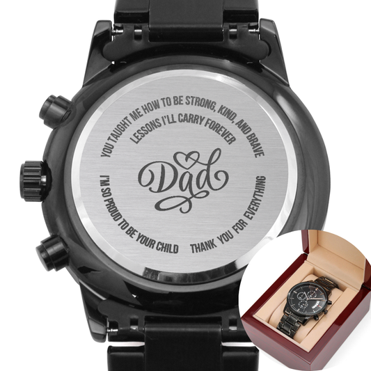 Custom Engraved Black Chronograph Watch - Gift for Dad, WED06
