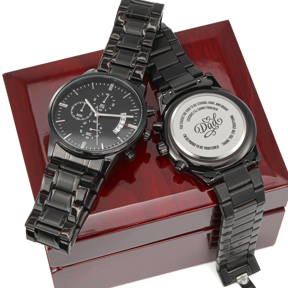 Custom Engraved Black Chronograph Watch - Gift for Dad, WED06