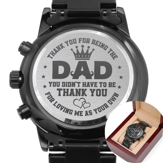 Engraved Black Chronograph Watch -  thoughtful gift for father, WED07