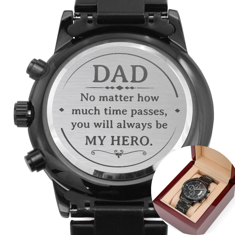 Engraved Black Chronograph Watch - A personalized gift for dad, WED08