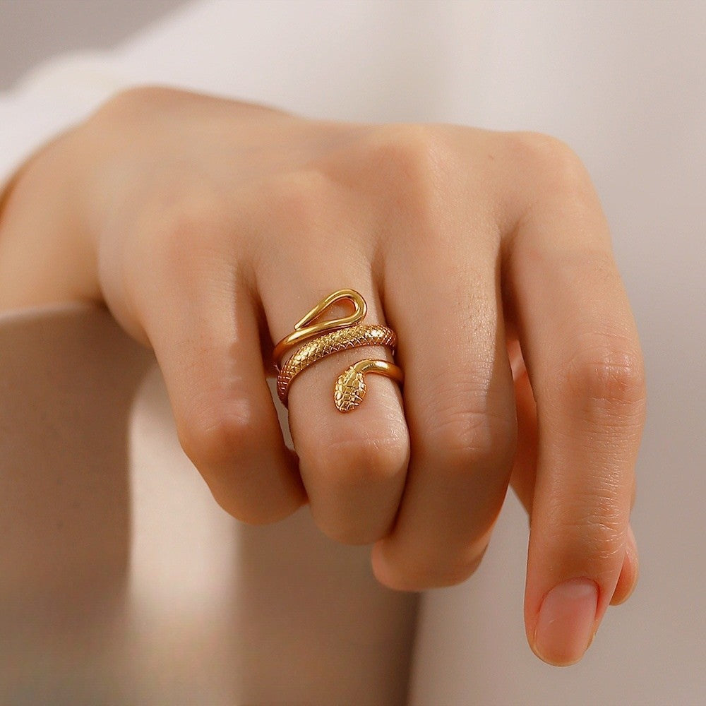Snake Pattern Ring 316 Stainless Steel with 18K Real Gold Plated PVD Coating