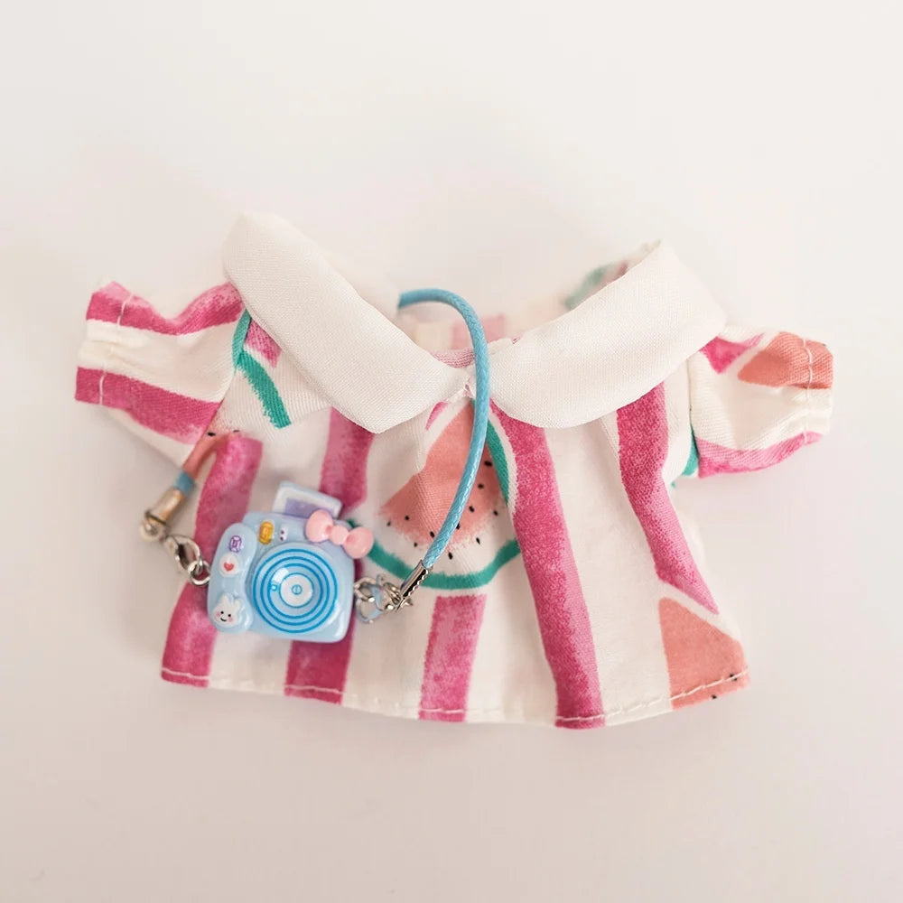 17cm Labubu Baby Coat Colorful Bubble Gum Checkered Overalls Labubu Doll Plush Toy Doll Costume Baby Coat