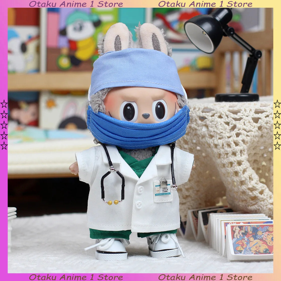 Hot Labubu Doctor Uniform Set Green Blue Surgeon Uniform 6-piece Outfit Mini Plush Doll Clothing Fashion Doll Accessories