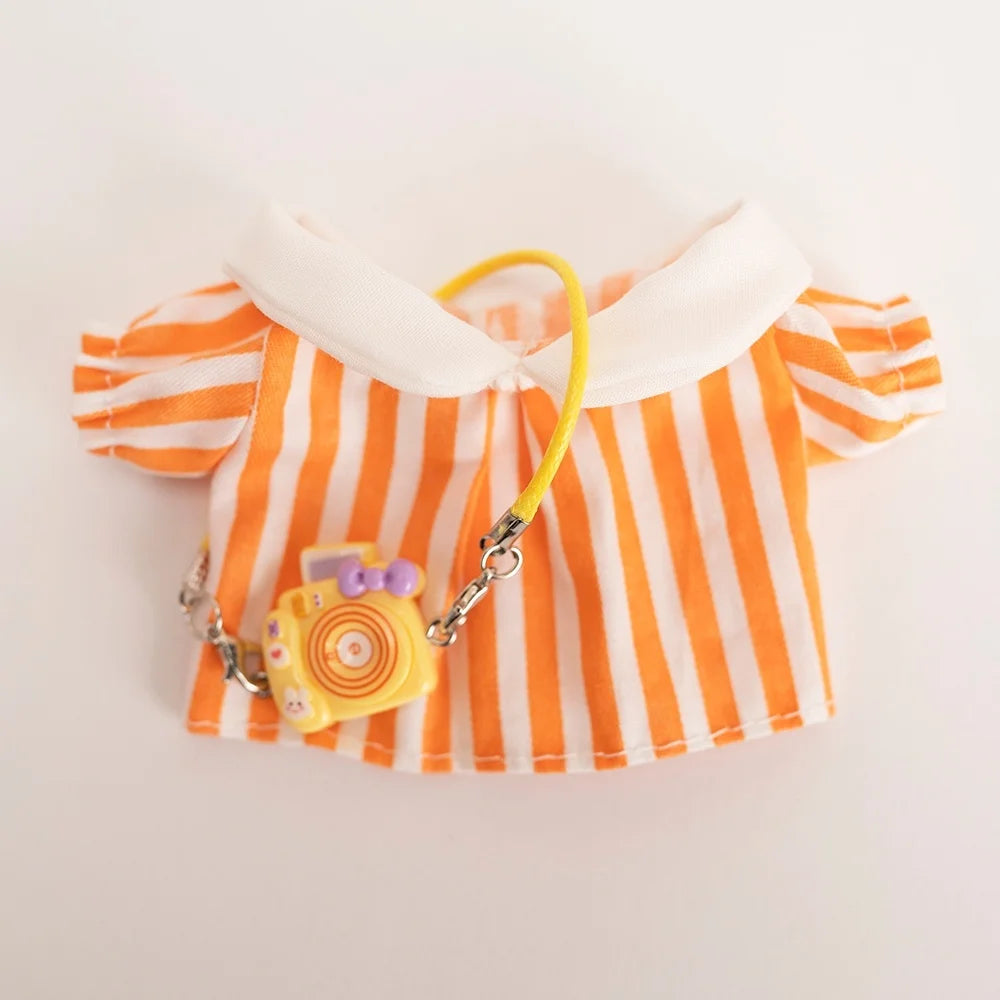 17cm Labubu Baby Coat Colorful Bubble Gum Checkered Overalls Labubu Doll Plush Toy Doll Costume Baby Coat