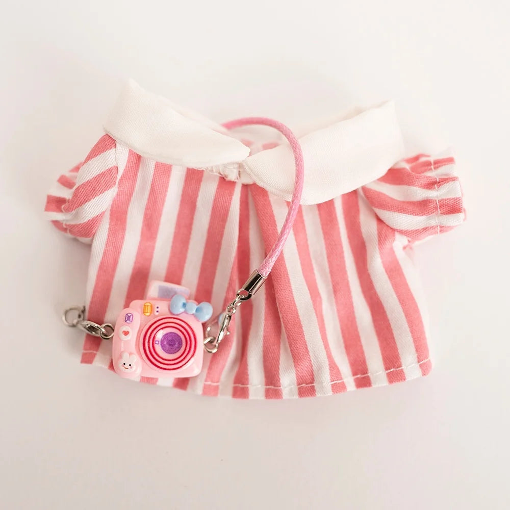 17cm Labubu Baby Coat Colorful Bubble Gum Checkered Overalls Labubu Doll Plush Toy Doll Costume Baby Coat