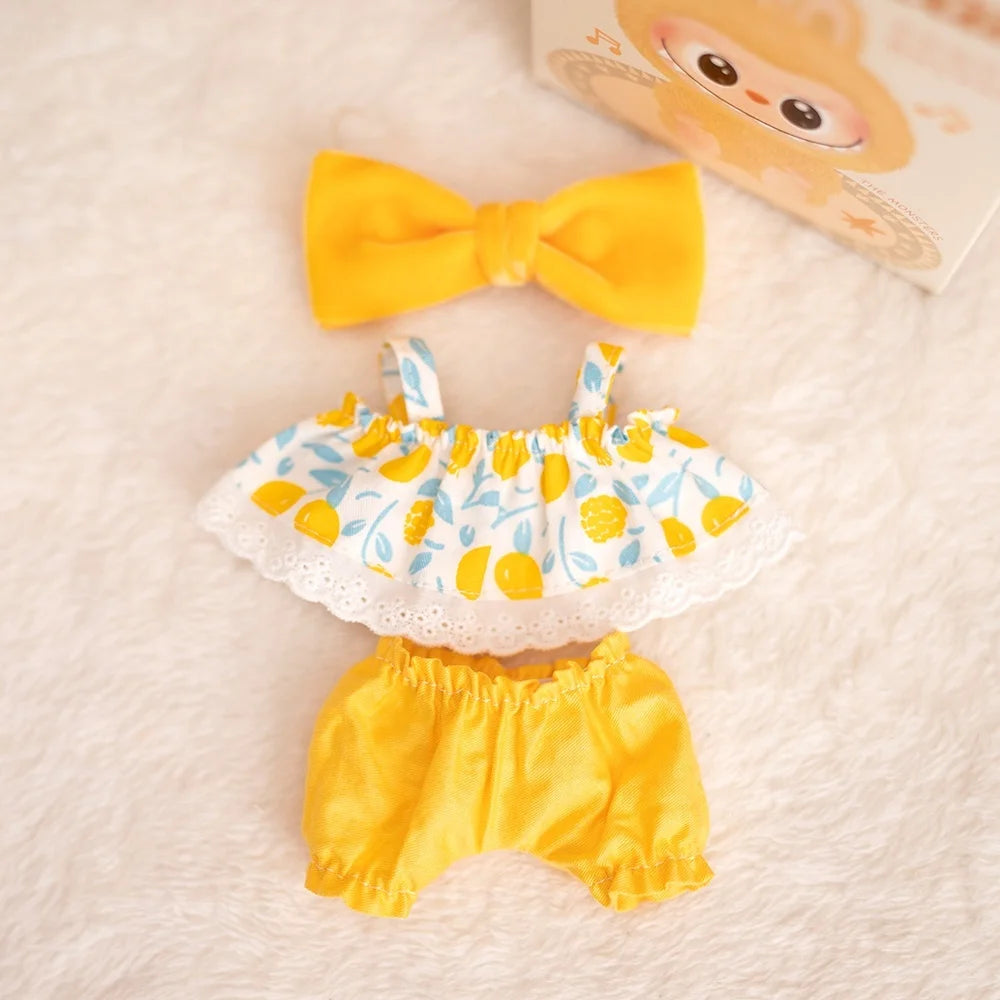 17cm Labubu Baby Coat Colorful Bubble Gum Checkered Overalls Labubu Doll Plush Toy Doll Costume Baby Coat