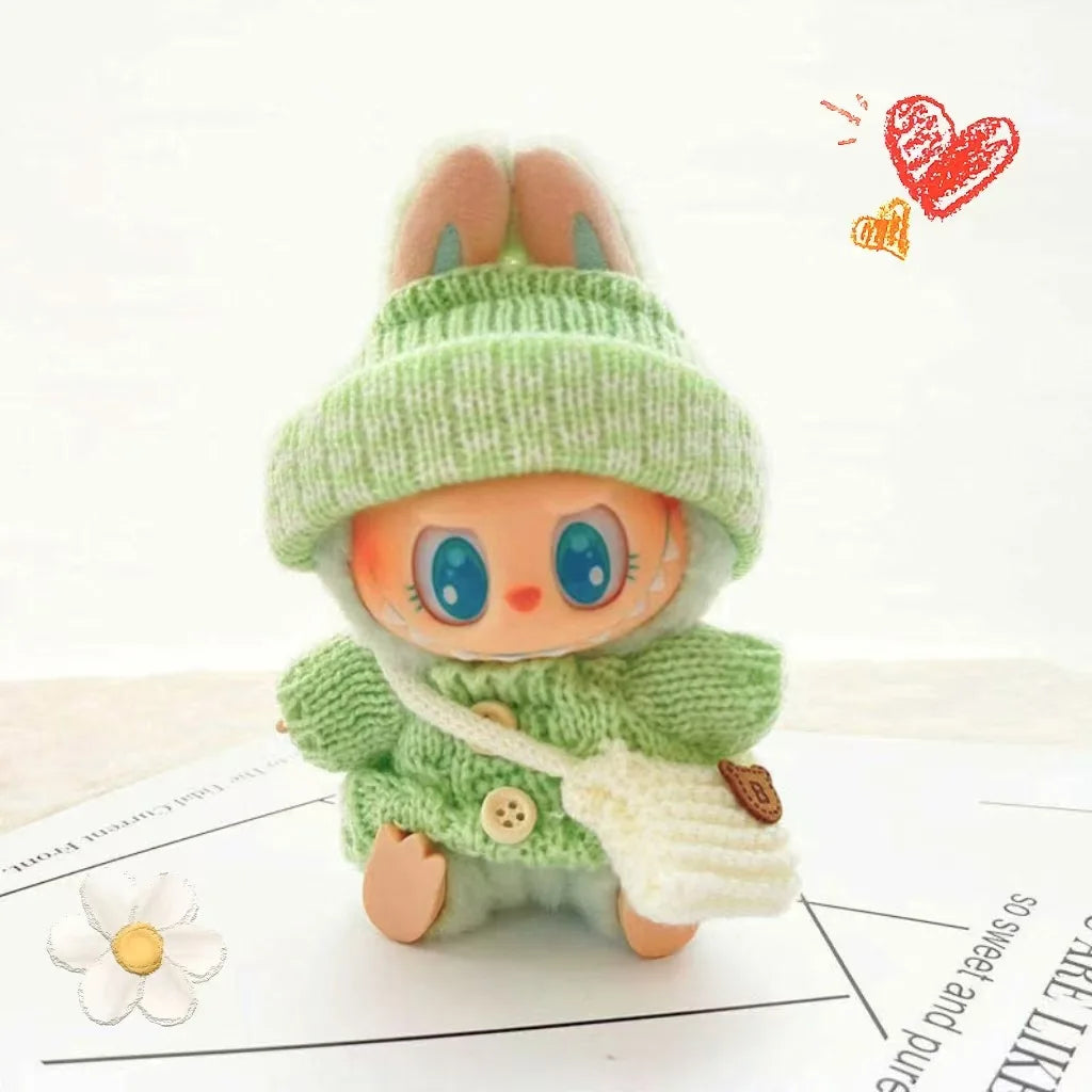 Crocheted and knitted Labubu clothes | Sweater and hat for 15-17 cm Labubu doll