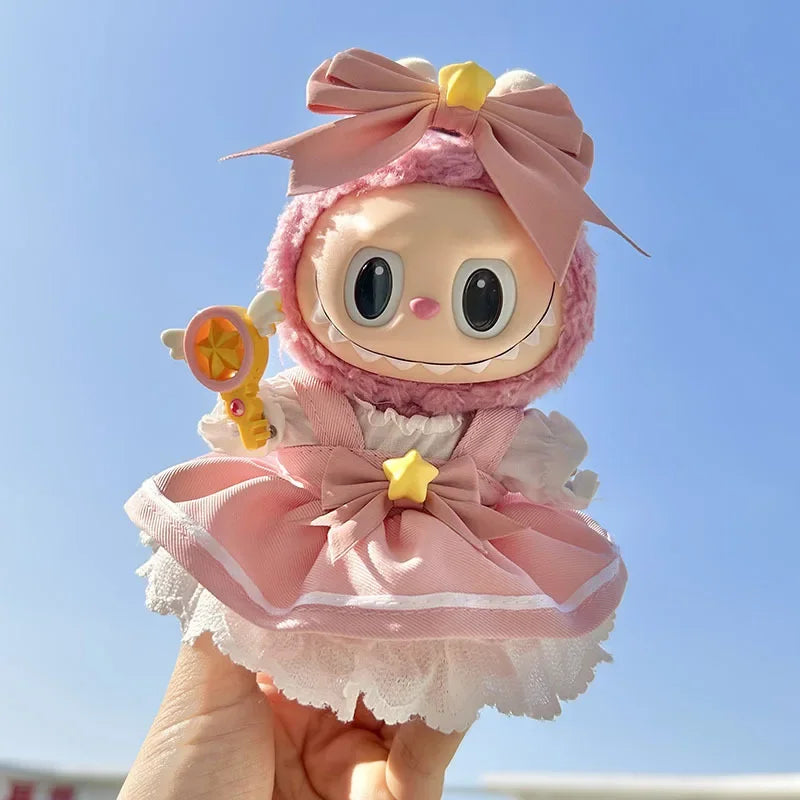 For 3.0 labubu V1 V2 V3 Kawaii Sakura princess skirt dresss For Ropa 15/17cm Labubu Idol Dolls Skirt Doll Clothes Clothing