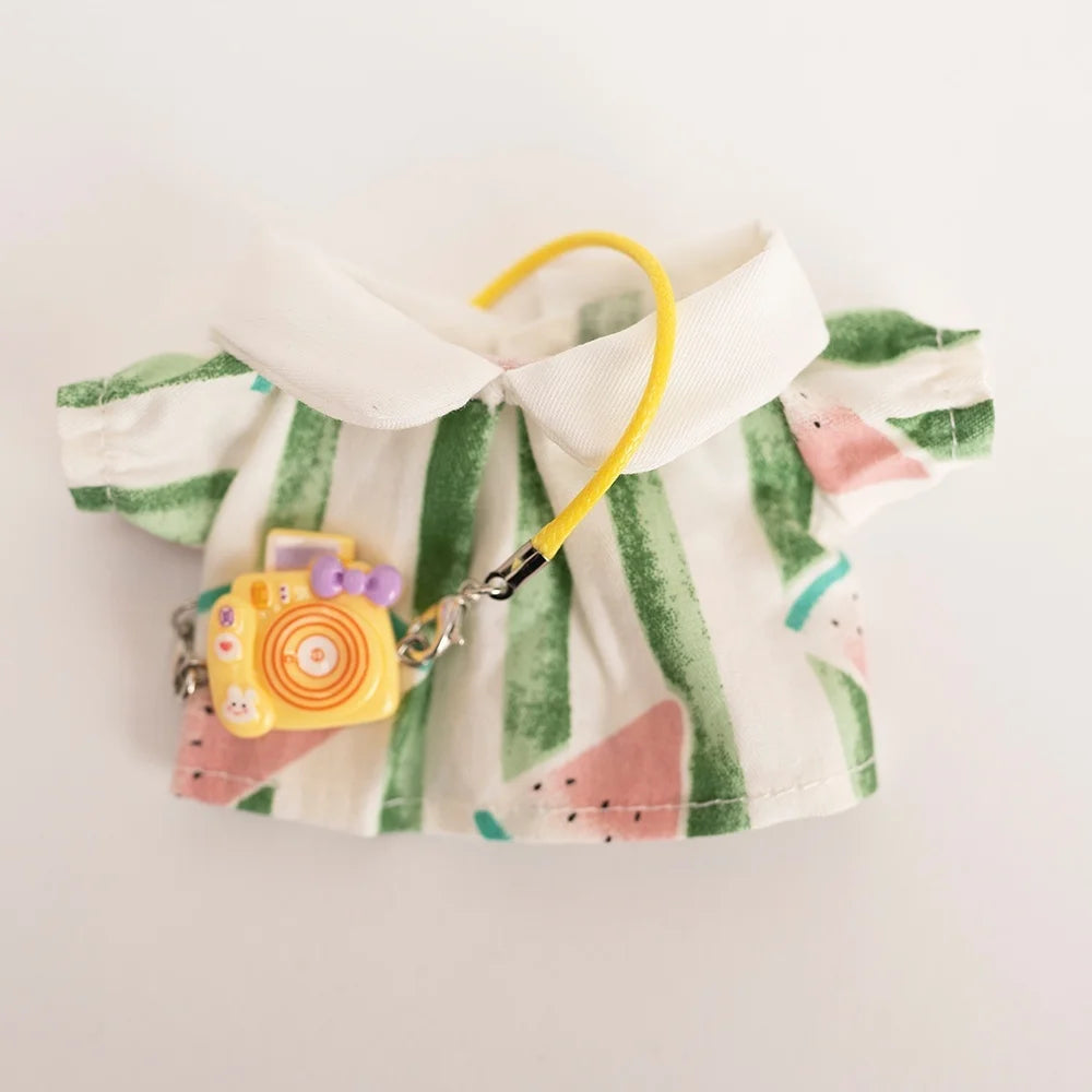 17cm Labubu Baby Coat Colorful Bubble Gum Checkered Overalls Labubu Doll Plush Toy Doll Costume Baby Coat