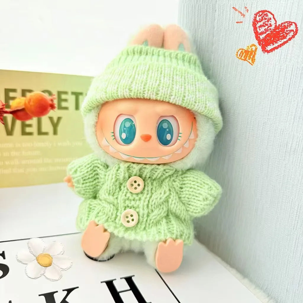 Crocheted and knitted Labubu clothes | Sweater and hat for 15-17 cm Labubu doll