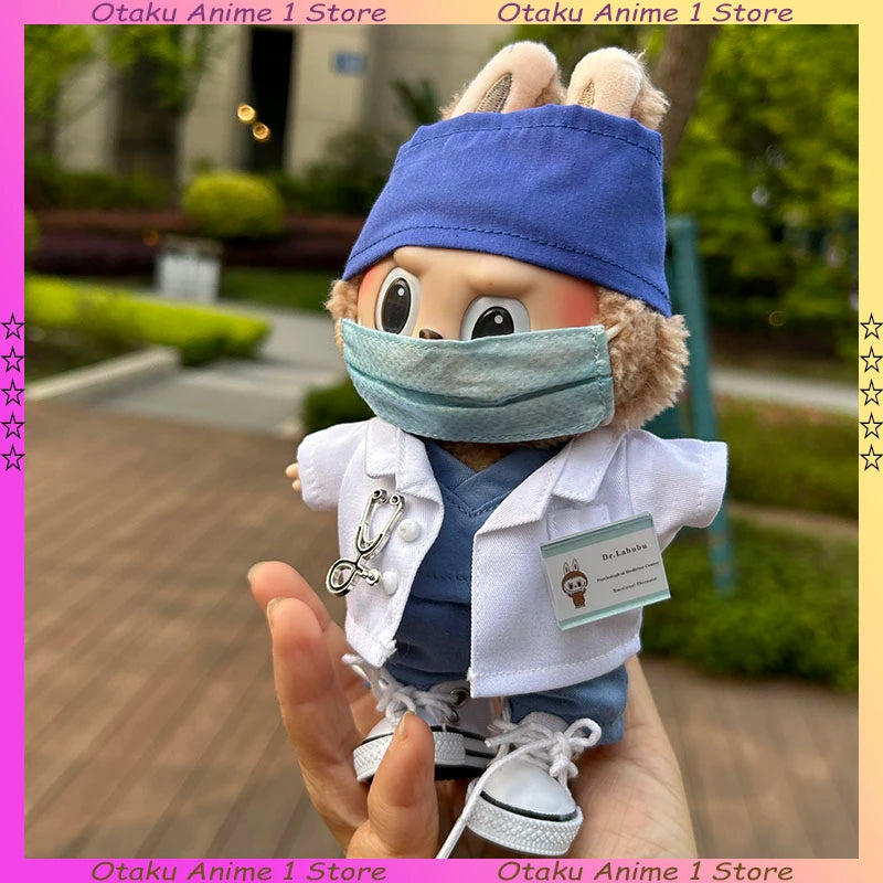 Hot Labubu Doctor Uniform Set Green Blue Surgeon Uniform 6-piece Outfit Mini Plush Doll Clothing Fashion Doll Accessories
