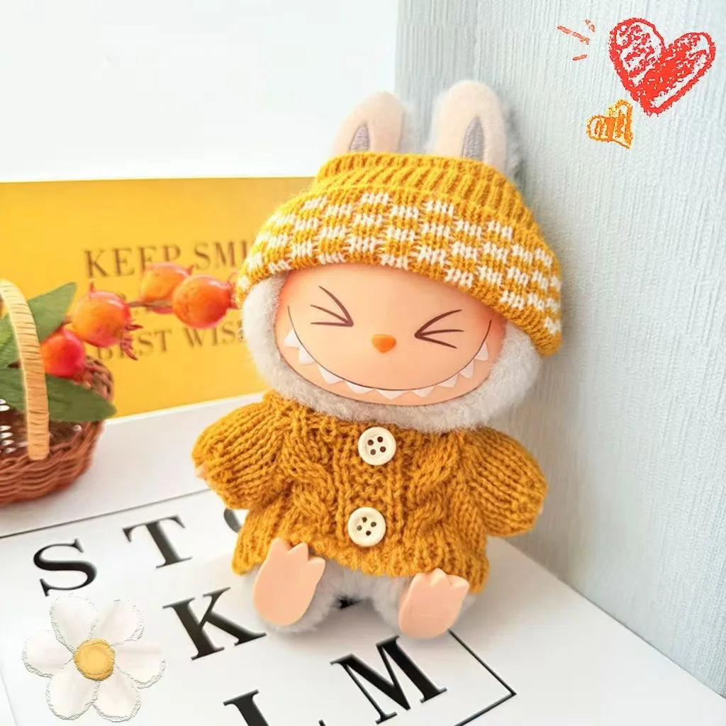 Crocheted and knitted Labubu clothes | Sweater and hat for 15-17 cm Labubu doll