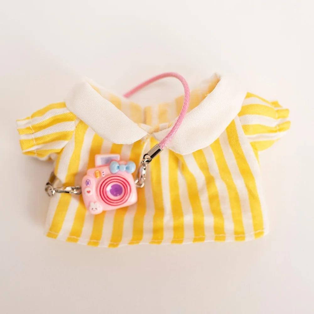 17cm Labubu Baby Coat Colorful Bubble Gum Checkered Overalls Labubu Doll Plush Toy Doll Costume Baby Coat