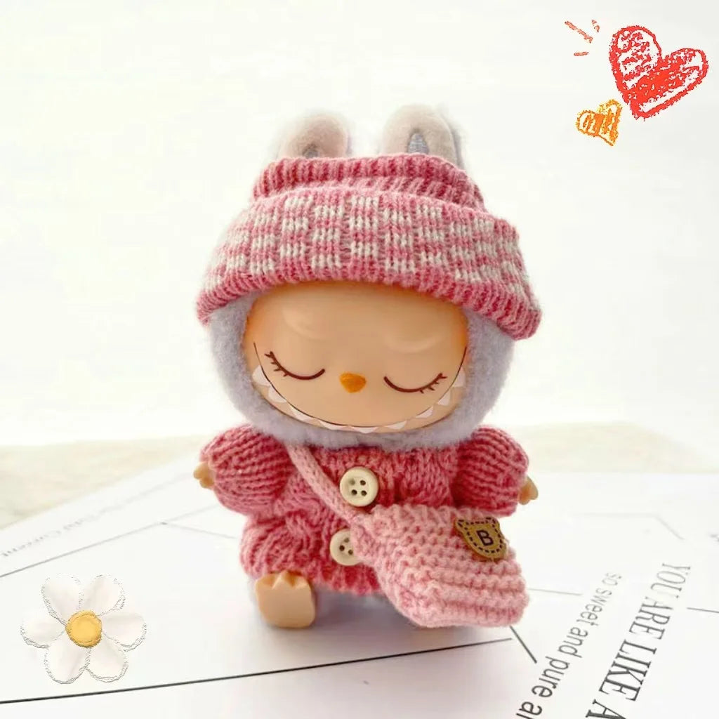 Crocheted and knitted Labubu clothes | Sweater and hat for 15-17 cm Labubu doll