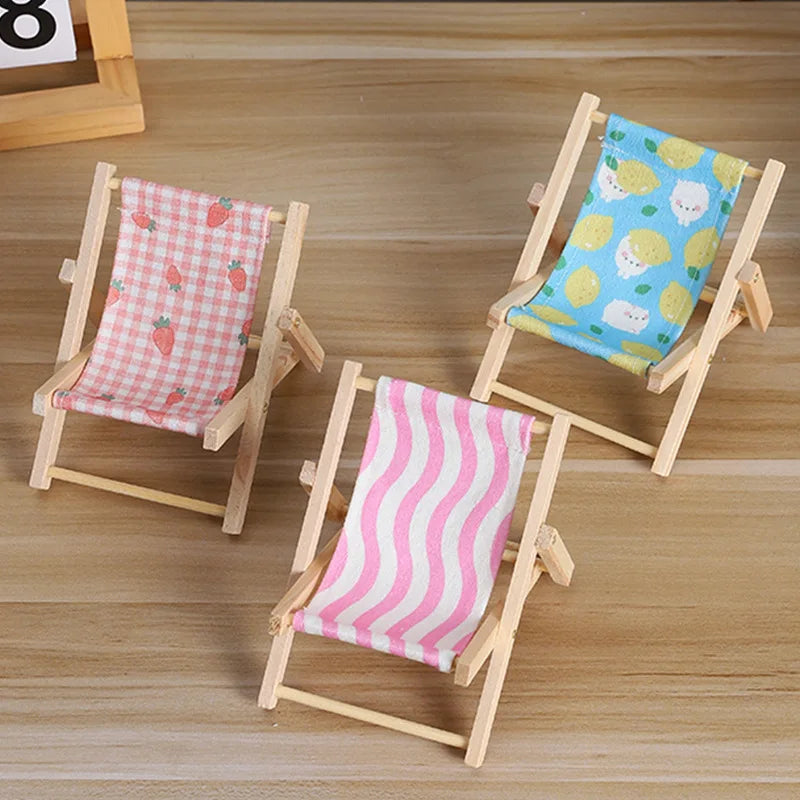 Doll'S Chair Outfit Accessories For Ropa Labubu 10cm cotton doll Summer vacation Wooden beach reclining camping chair ornament