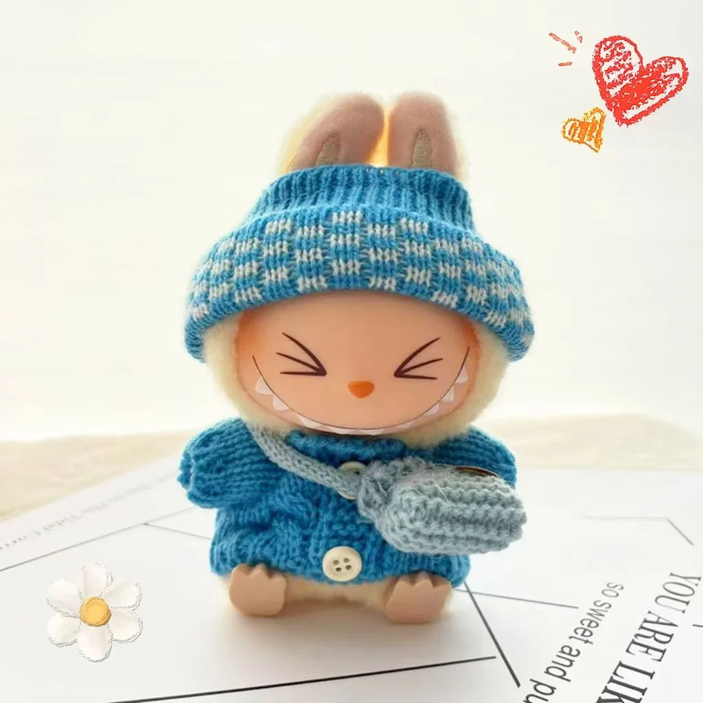 Crocheted and knitted Labubu clothes | Sweater and hat for 15-17 cm Labubu doll
