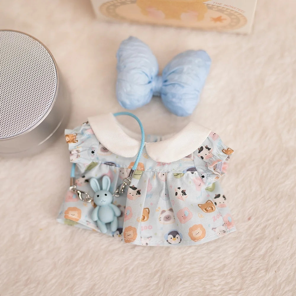 17cm Labubu Baby Coat Colorful Bubble Gum Checkered Overalls Labubu Doll Plush Toy Doll Costume Baby Coat