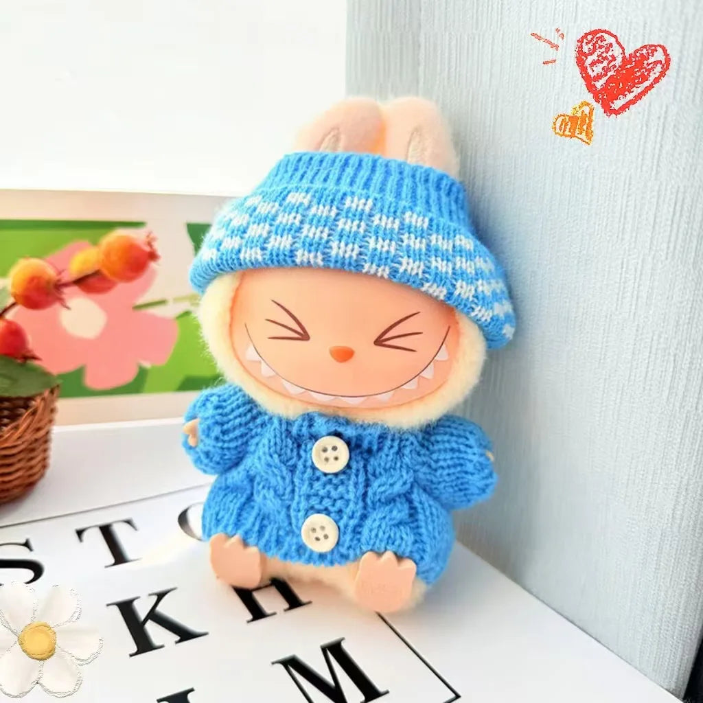 Crocheted and knitted Labubu clothes | Sweater and hat for 15-17 cm Labubu doll