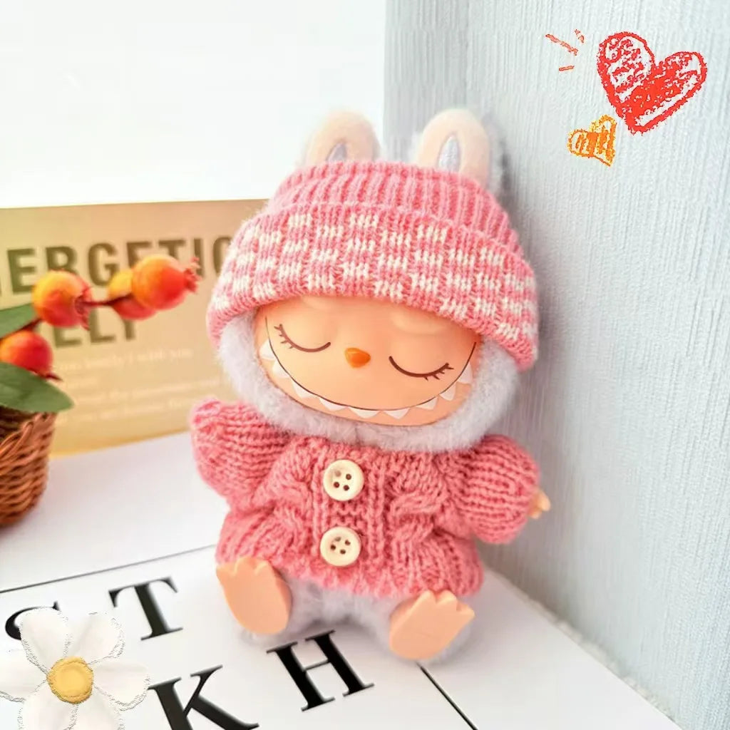 Crocheted and knitted Labubu clothes | Sweater and hat for 15-17 cm Labubu doll