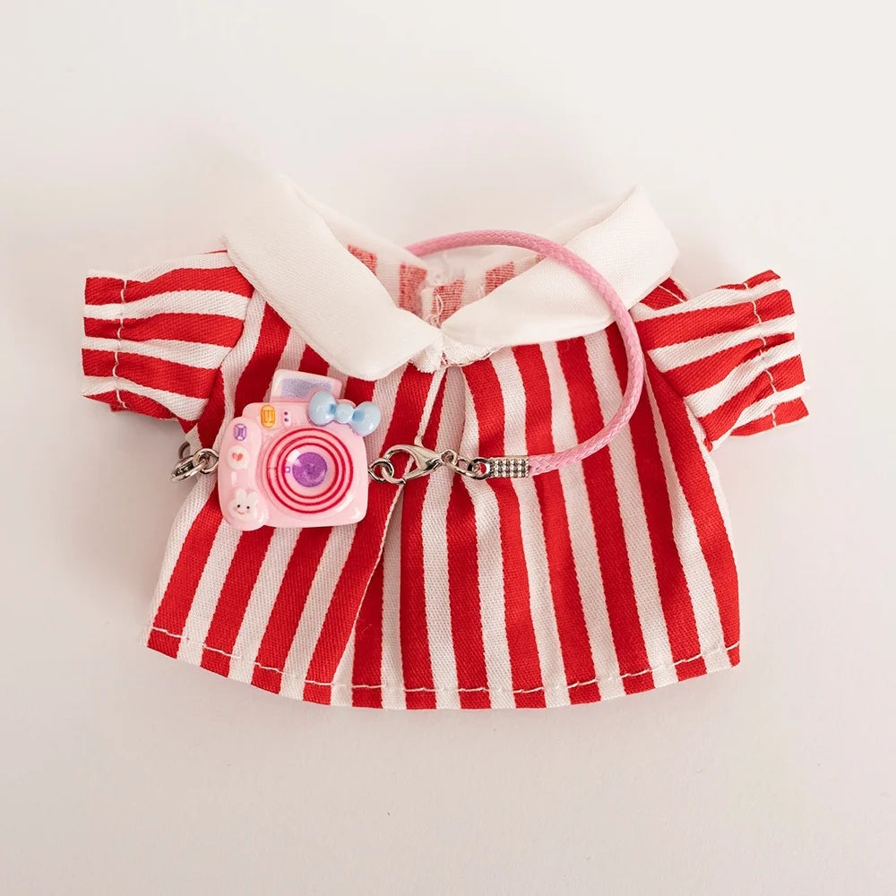 17cm Labubu Baby Coat Colorful Bubble Gum Checkered Overalls Labubu Doll Plush Toy Doll Costume Baby Coat