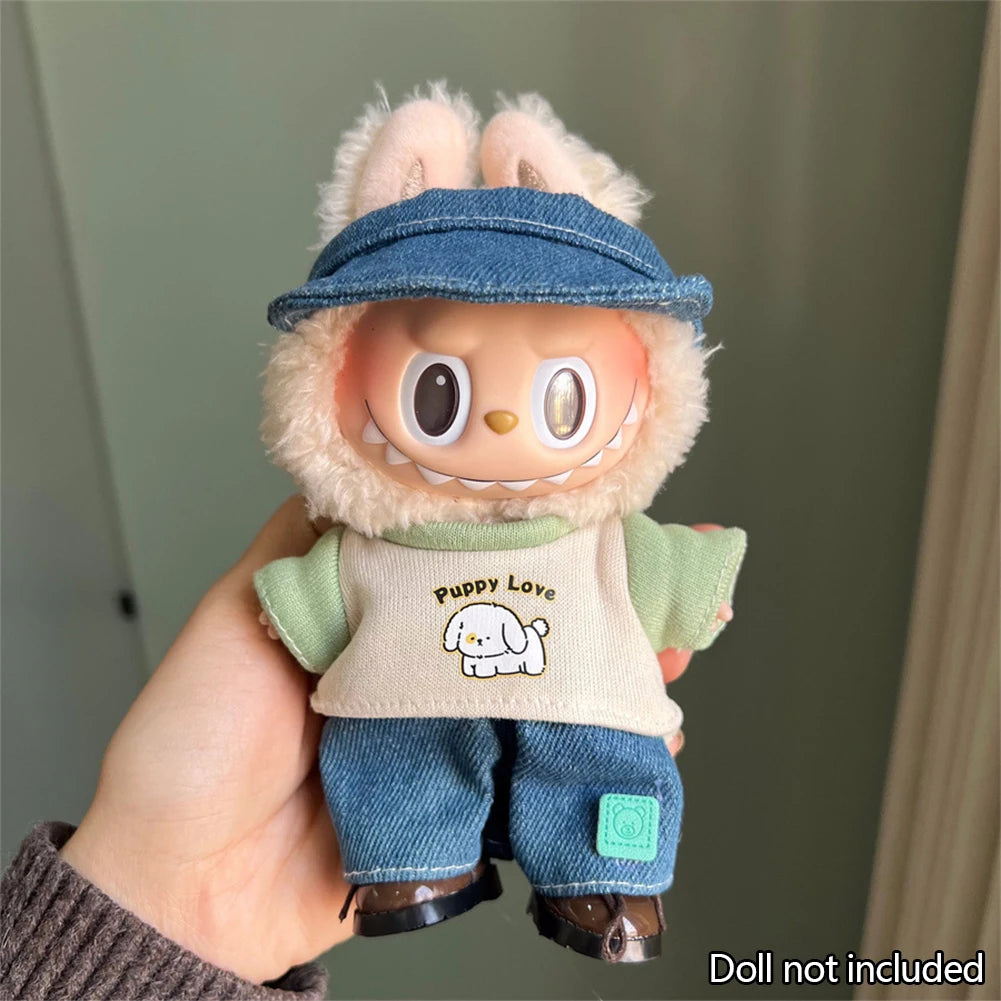 17cm Mini Plush Doll'S Clothes Outfit Accessories For Korea Kpop Labubu V1 V2 V3 Christmas onesie hat set Clothing