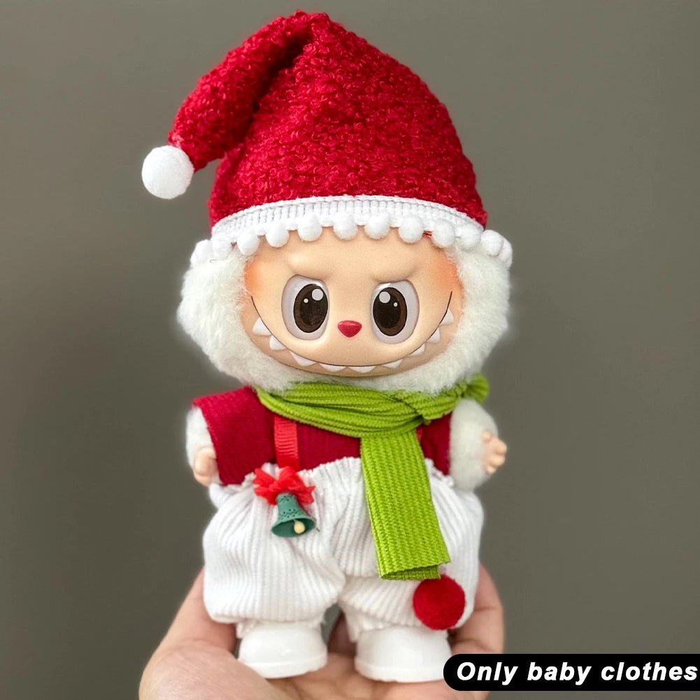17cm Mini Plush Doll'S Clothes Outfit Accessories For Korea Kpop Labubu V1 V2 V3 Christmas onesie hat set Clothing
