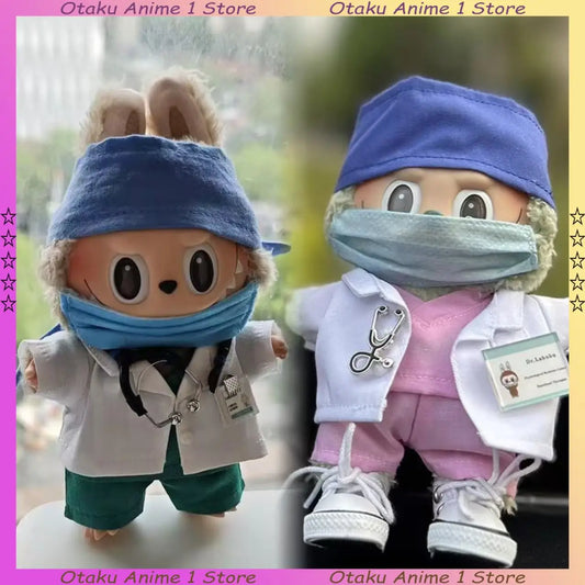 Hot Labubu Doctor Uniform Set Green Blue Surgeon Uniform 6-piece Outfit Mini Plush Doll Clothing Fashion Doll Accessories