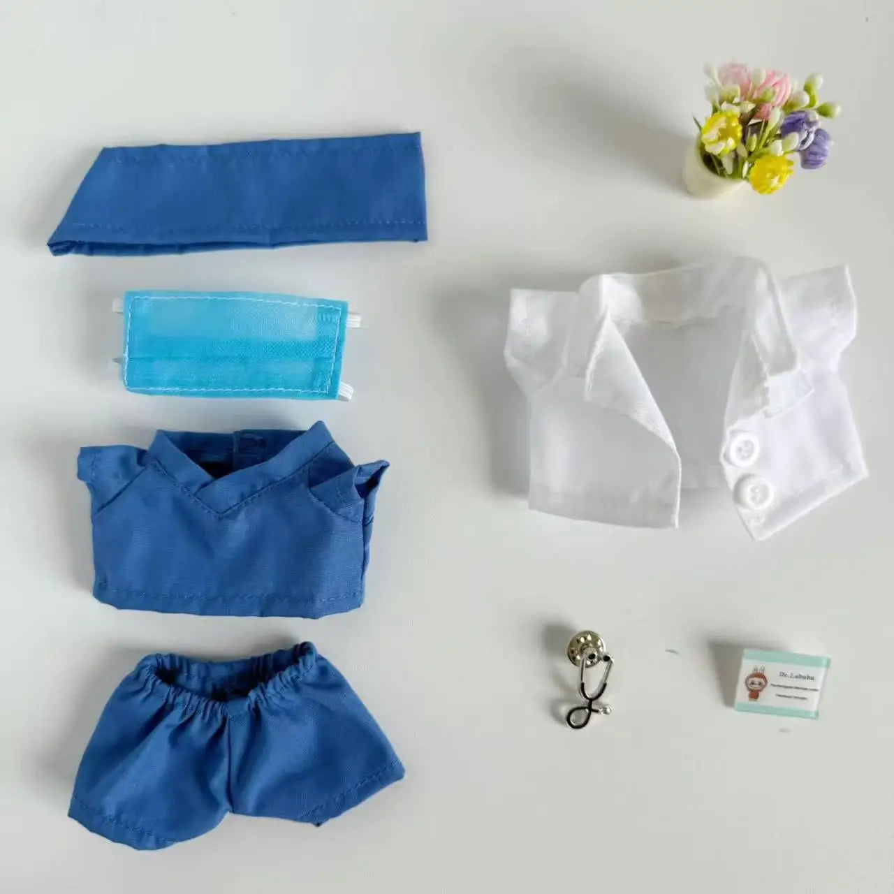 Hot Labubu Doctor Uniform Set Green Blue Surgeon Uniform 6-piece Outfit Mini Plush Doll Clothing Fashion Doll Accessories