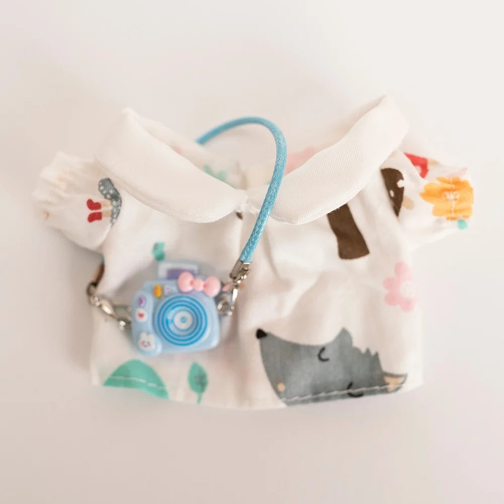 17cm Labubu Baby Coat Colorful Bubble Gum Checkered Overalls Labubu Doll Plush Toy Doll Costume Baby Coat