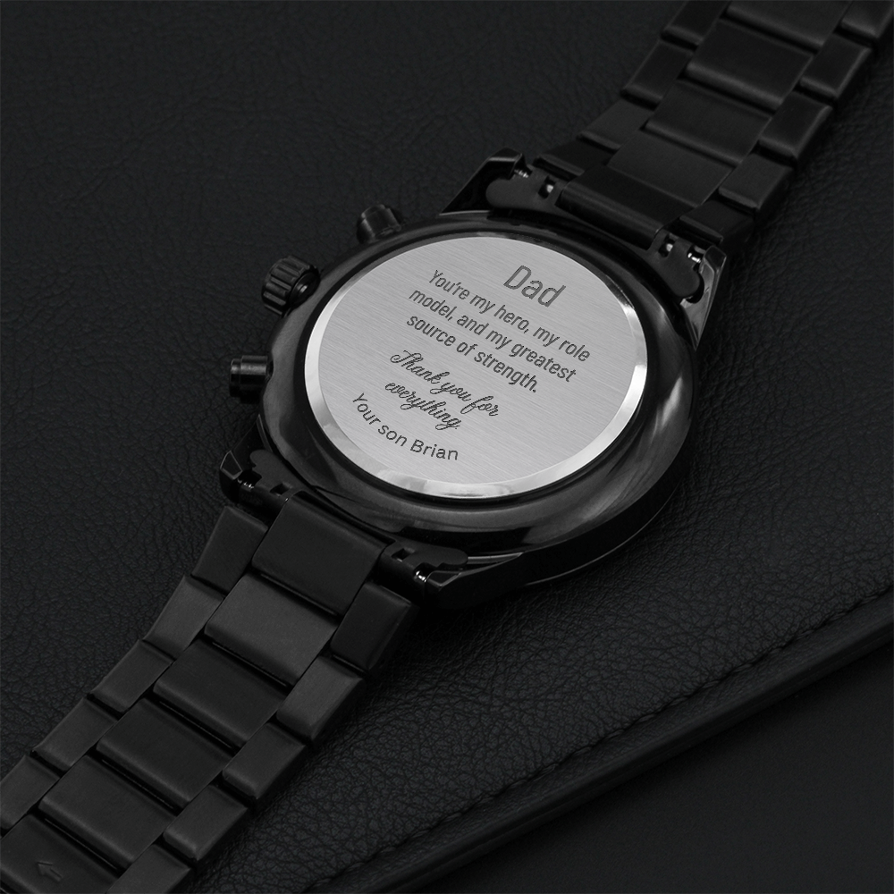 Gift for Dad - Engraved Black Chronograph Watch, WED01