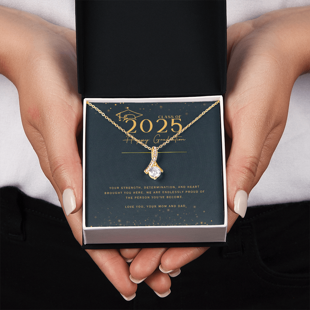 Yellow & White Gold Necklace with Message Card - Meaningful Graduation Gift for Daughter from Mom and Dad, NAG08.