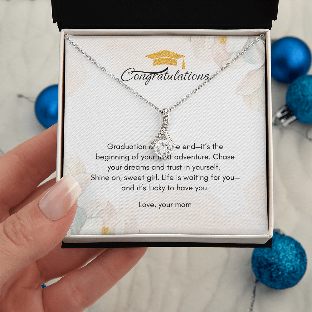 Necklace in a gift box with a Message Card Gift for Graduate Girl from Mom, NAG04