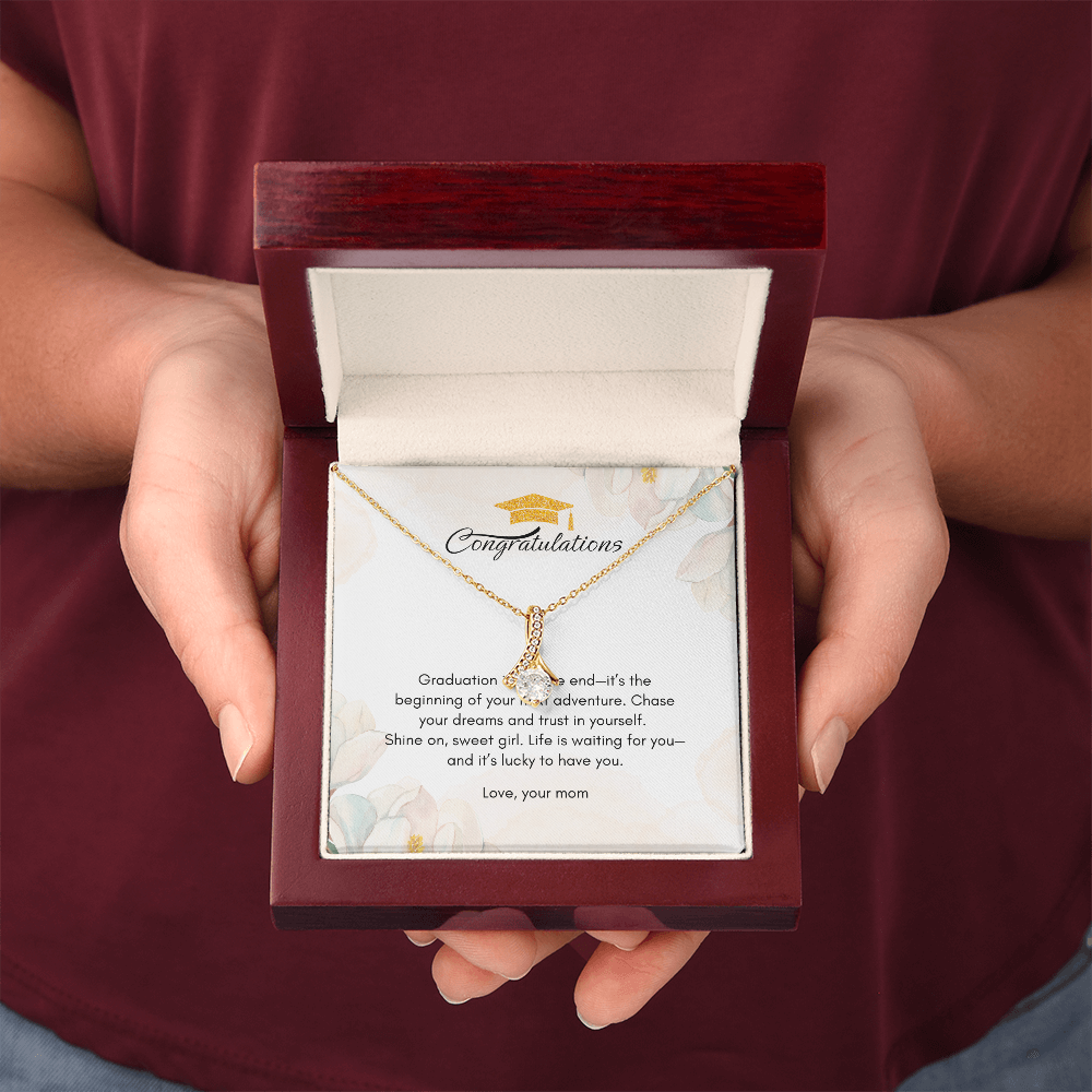 Necklace in a gift box with a Message Card Gift for Graduate Girl from Mom, NAG04